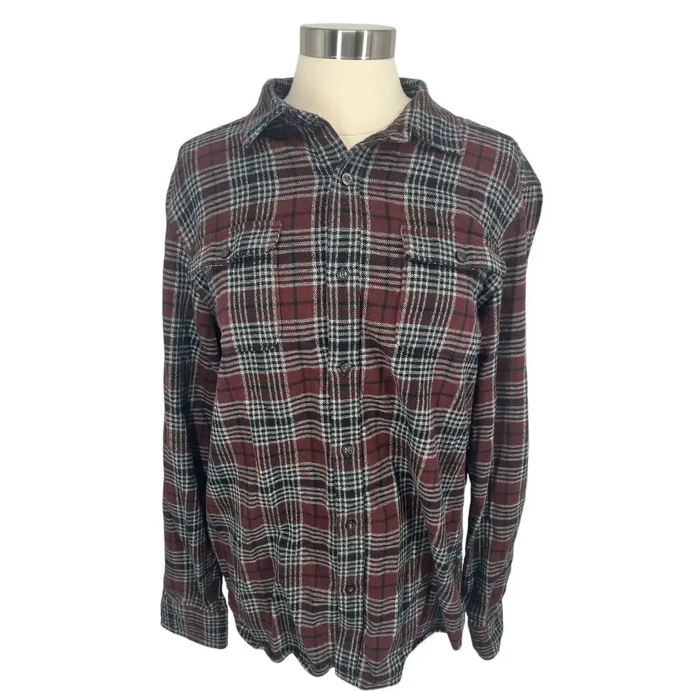 THE NORTH FACE Maroon Plaid Button Up Long Sleeve Shirt SZ Large